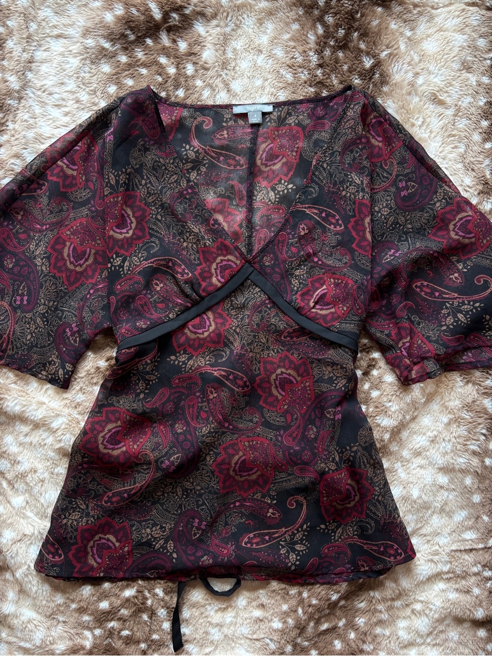 Apt. 9 Burgundy & Black Paisley Sheer Wrap Top